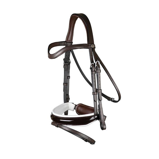 Bridon Laque Large Crank Avec Muserolle Combinée Working Collection Dy'on Marron-blanc