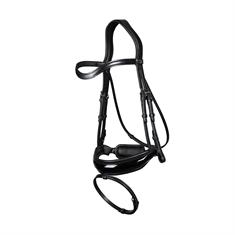 Bridon à muserolle combinée large vernie Dressage Cuir Plat by Dy'on Patent Noir