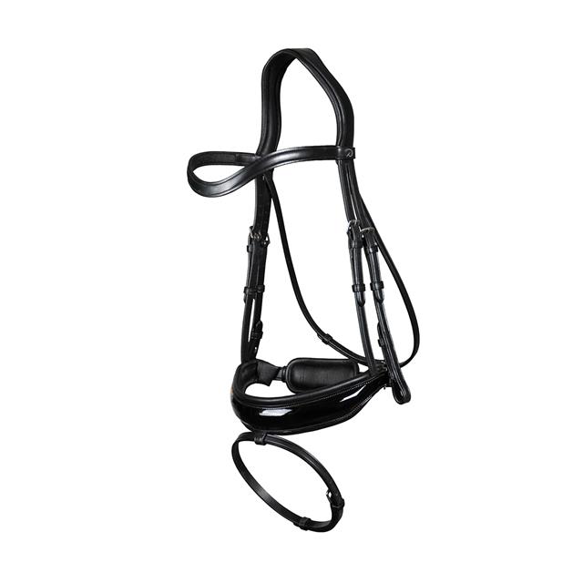 Bridon à muserolle combinée large vernie Dressage Cuir Plat by Dy'on Patent Noir