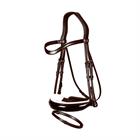 Bridon à muserolle combinée large vernie à doublure blanche Dressage Cuir Plat by Dy'on Marron