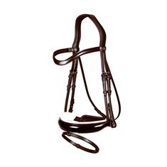Bridon à muserolle combinée large vernie à doublure blanche Dressage Cuir Plat by Dy'on Marron