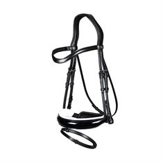 Bridon à muserolle combinée large vernie à doublure blanche Dressage Cuir Plat by Dy'on Noir