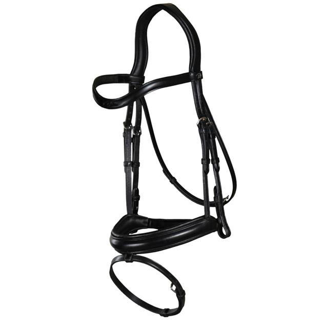 Bridon à muserolle combinée moyenne Dressage Cuir Plat by Dy'on Noir