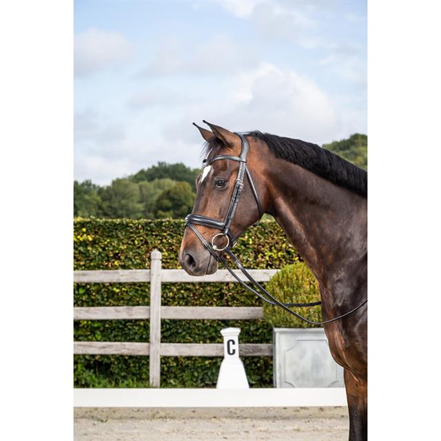Bridon à muserolle combinée moyenne Dressage Cuir Plat by Dy'on Noir